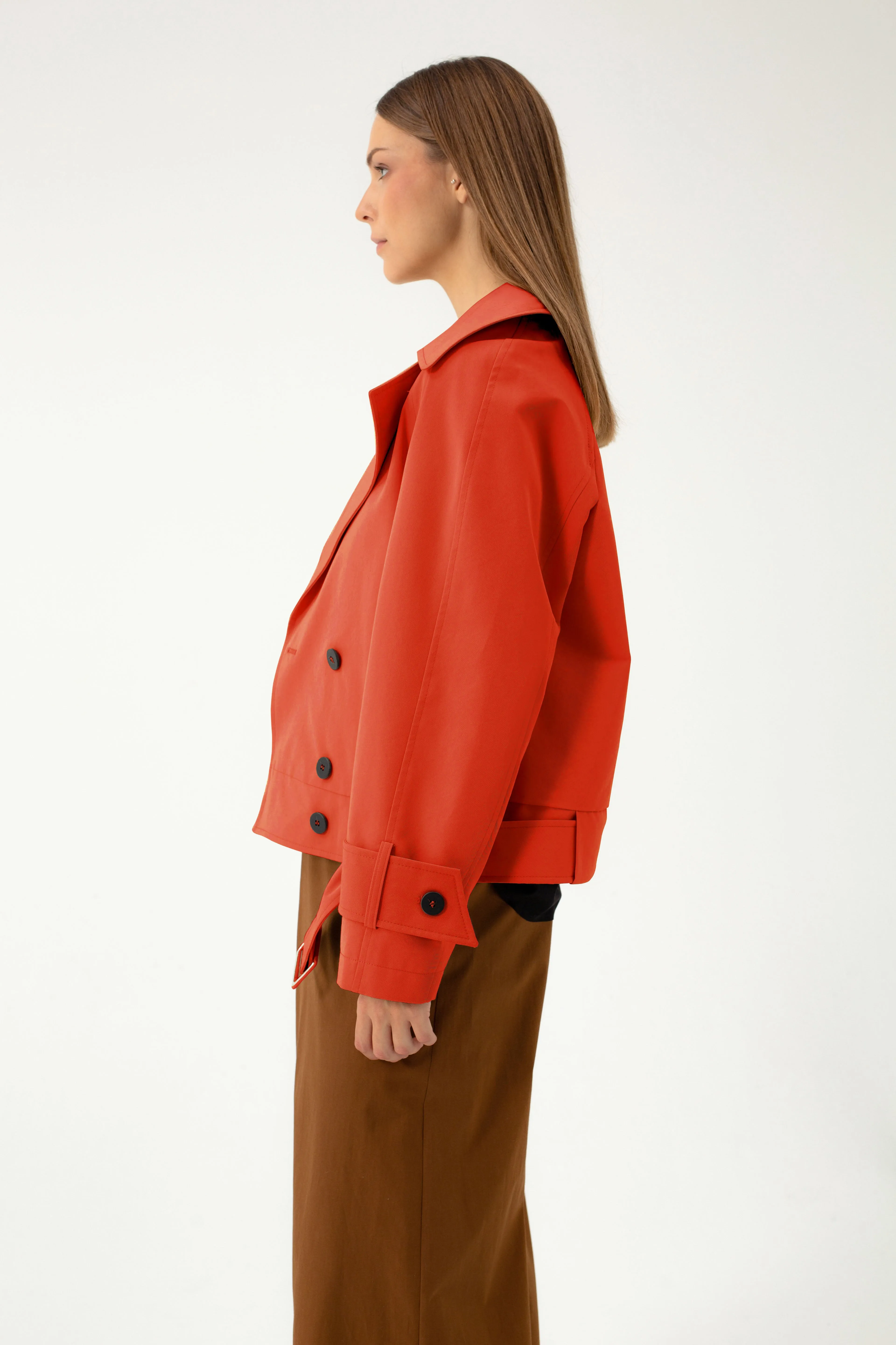 SHORT TERRACOTA SHADE TRENCH COAT