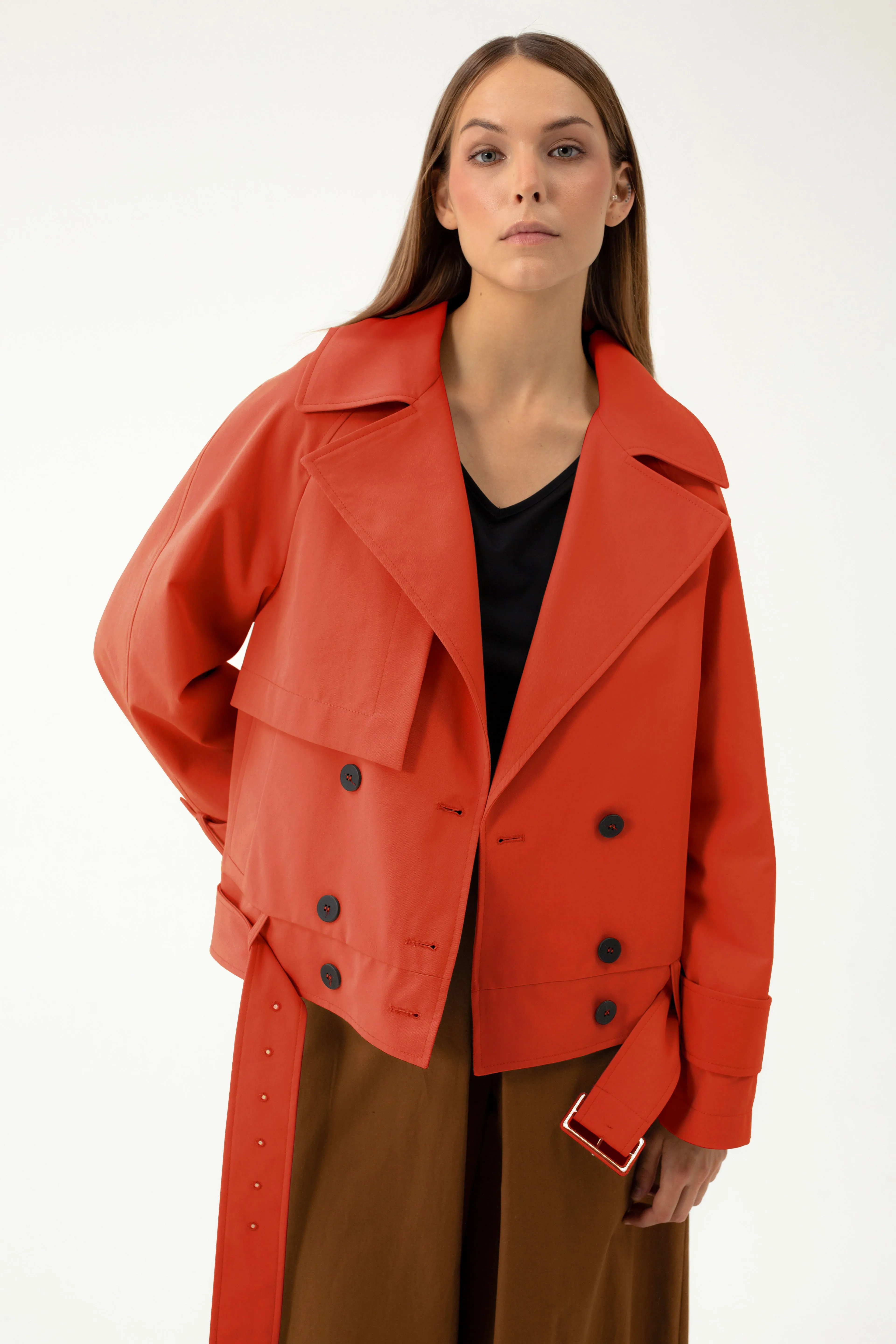 SHORT TERRACOTA SHADE TRENCH COAT