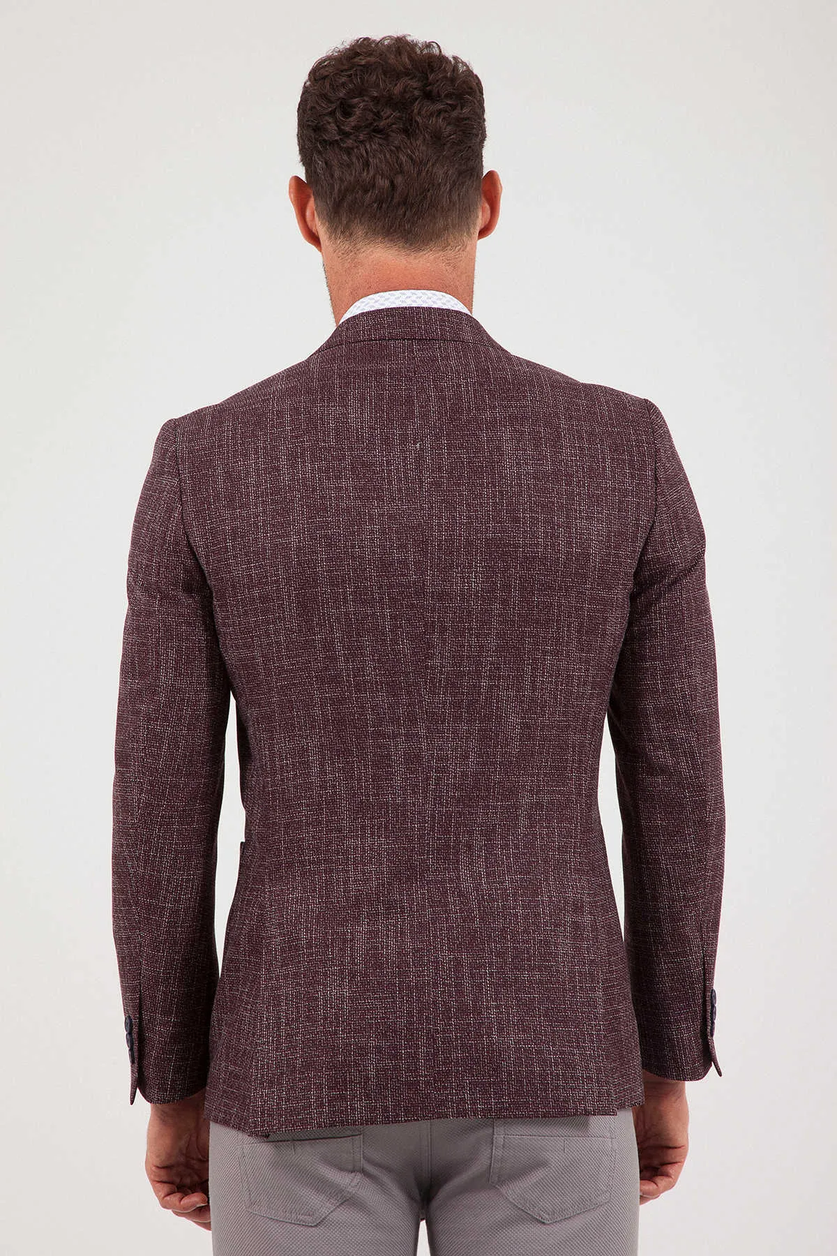 Slim Fit Burgundy Notch Lapel Casual Blazer