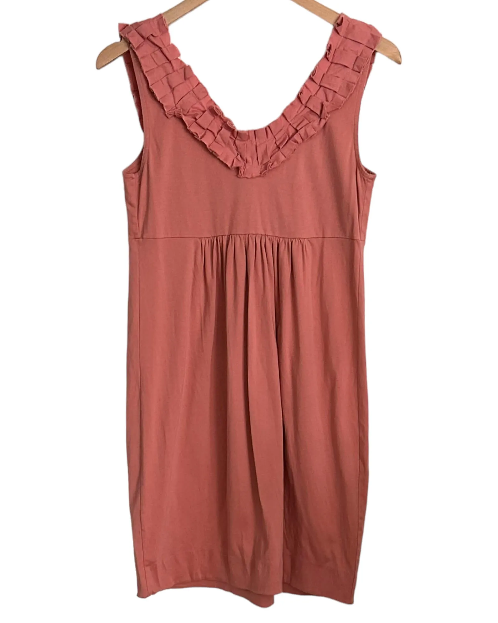 Soft Autumn Coral Rose Pleated Sleeveless Dress