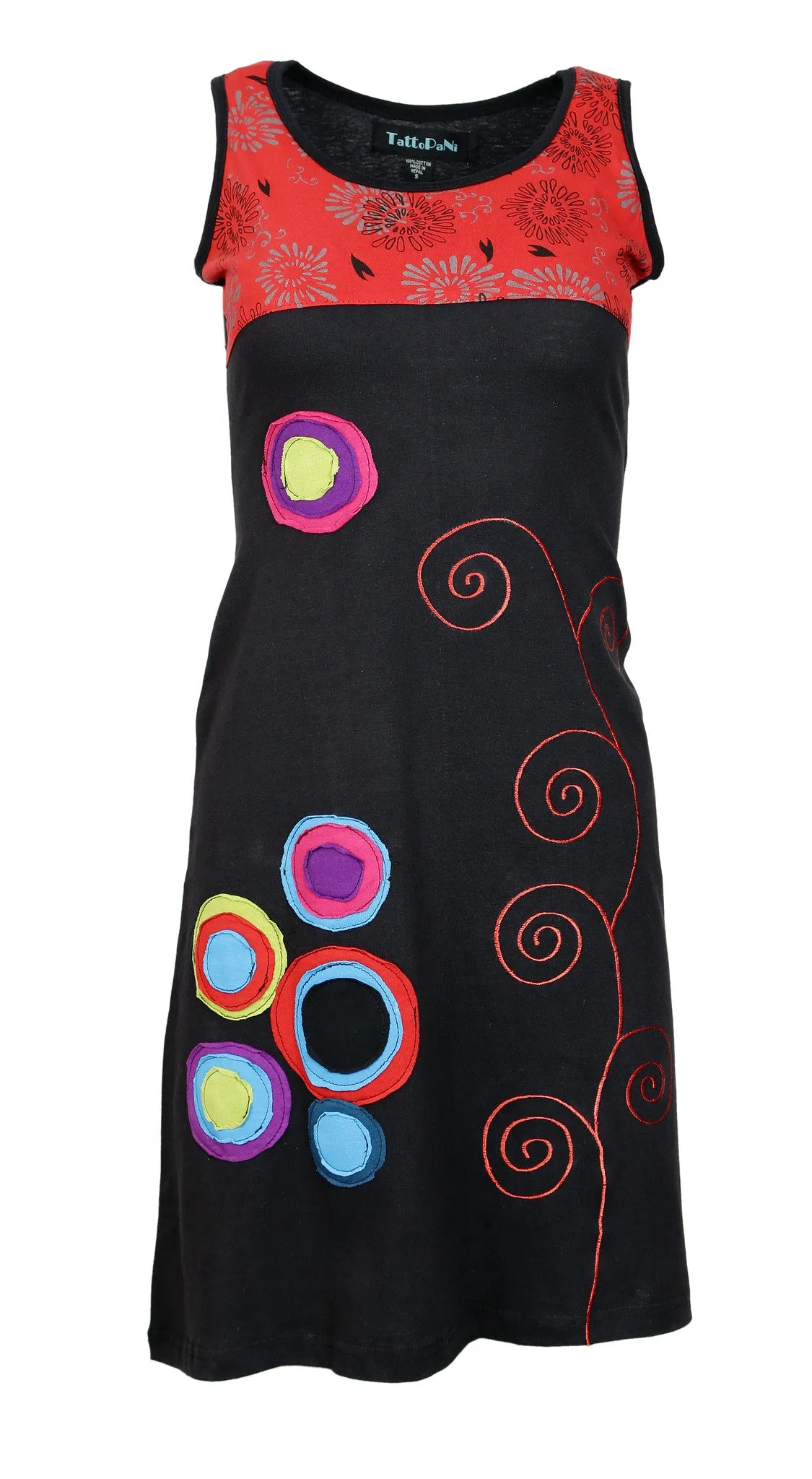 Spiral Embroidery & Circle Patch Sleeveless Dress. (No Refund/ No Exchange)