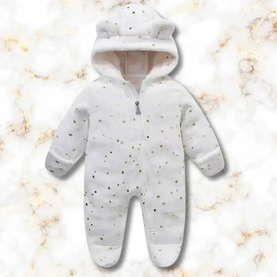 Star Print Winter Warm Hooded Jumpsuit (0-12M)