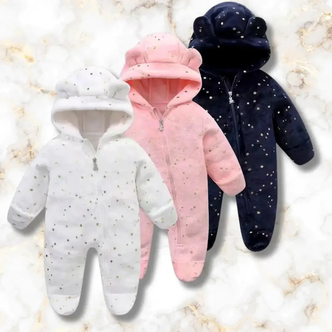 Star Print Winter Warm Hooded Jumpsuit (0-12M)