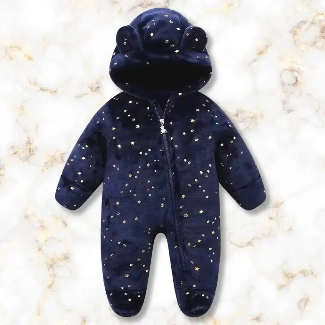 Star Print Winter Warm Hooded Jumpsuit (0-12M)