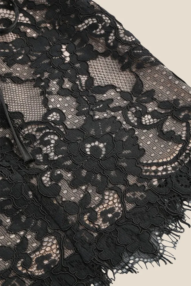 Strapless Black Tight Lace Short Dress with Shawl