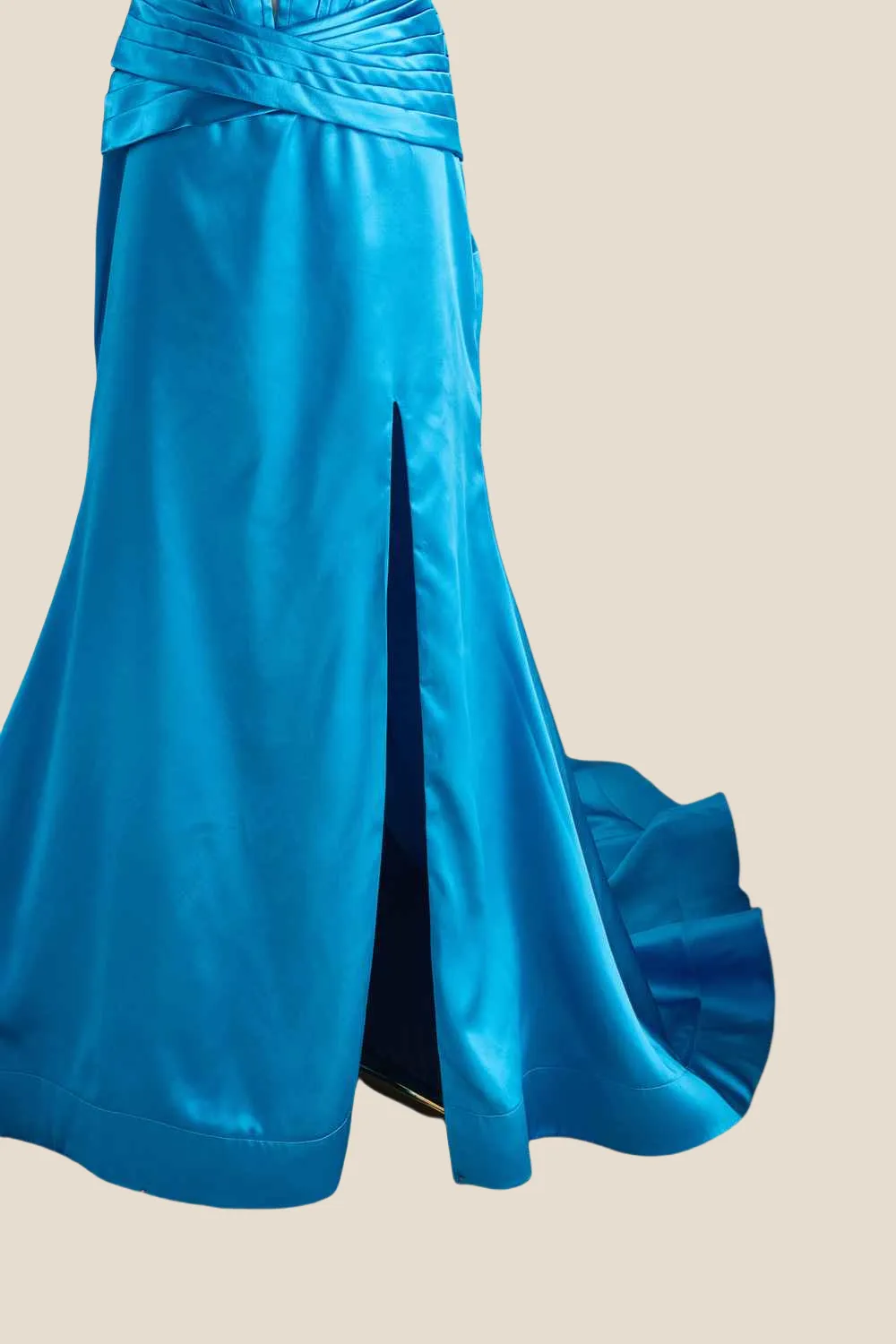 Strapless Blue Twist A-line Satin Long Dress