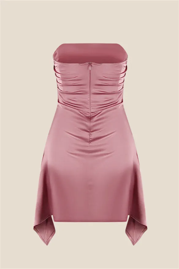 Strapless Pink Ruched Short Homecoming Dress