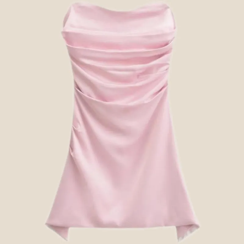 Strapless Pink Ruched Short Homecoming Dress