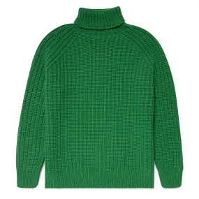 Sunspel Womens Chunky Roll Neck Jumper Bright Green