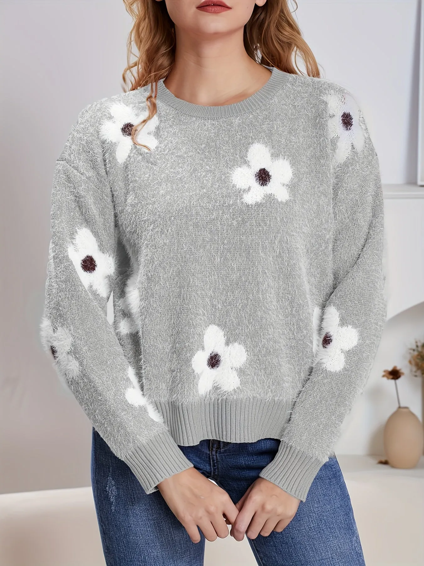 Tess | Pullover mit Blumenmuster und Rundhalsausschnitt