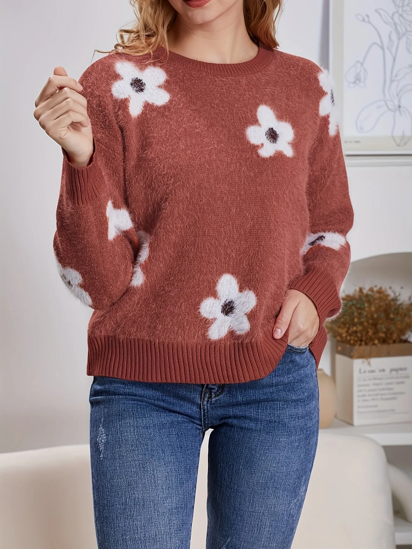 Tess | Pullover mit Blumenmuster und Rundhalsausschnitt