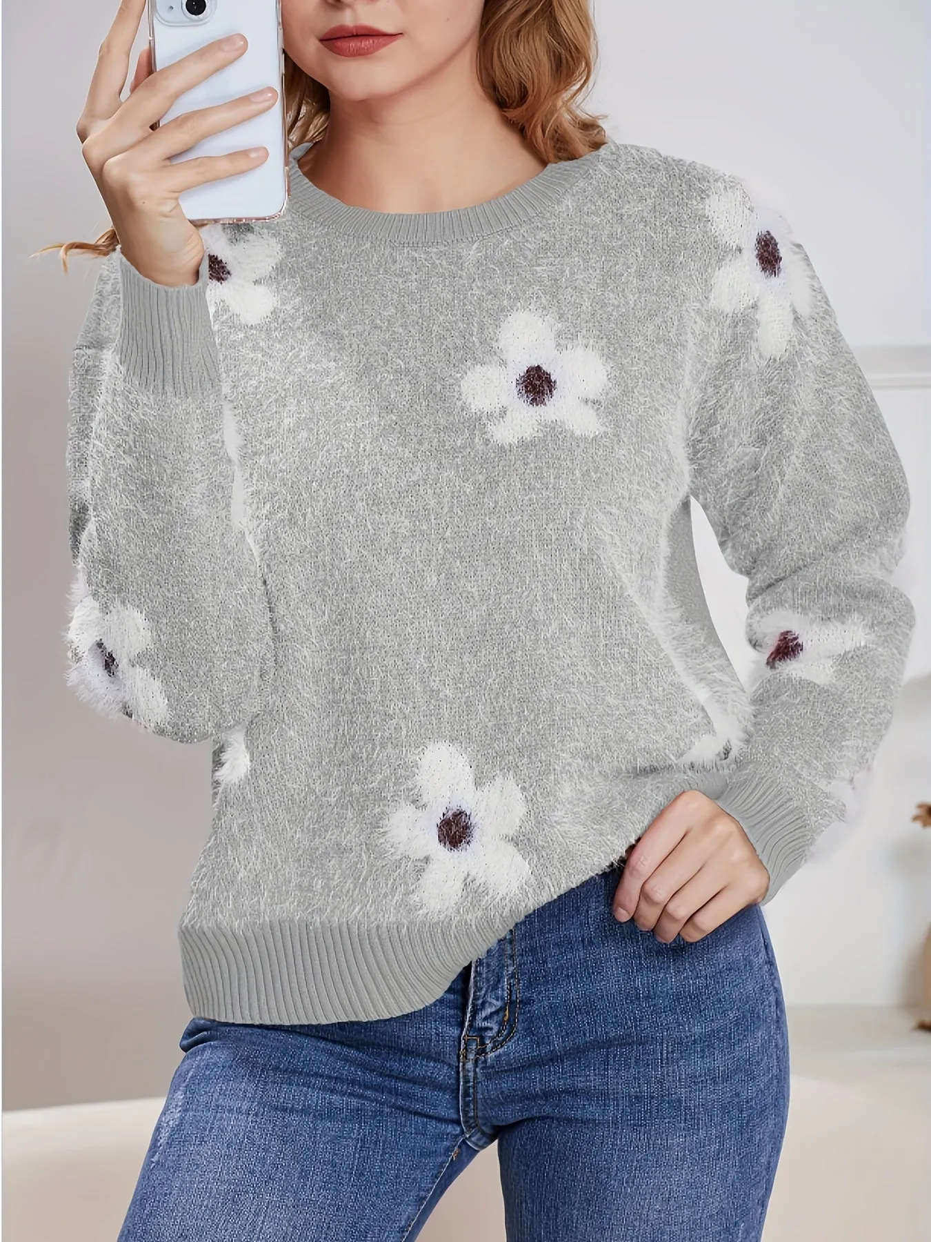 Tess | Pullover mit Blumenmuster und Rundhalsausschnitt