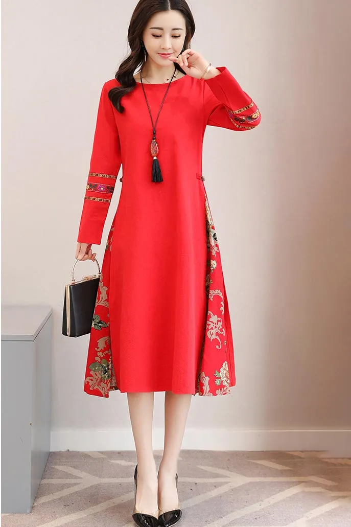 The new original design ethnic style Renaissance women's linen dress CYM364