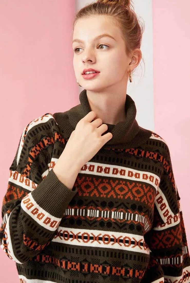 Turtleneck Printed Pattern Pullovers Sweater