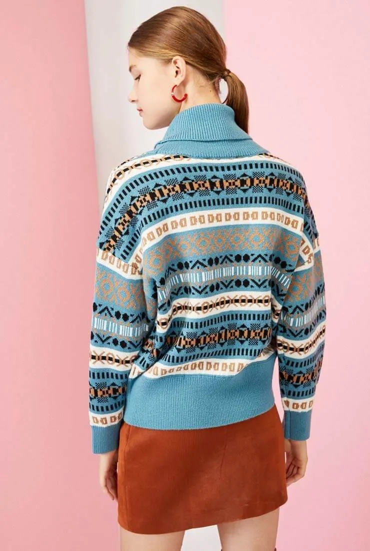 Turtleneck Printed Pattern Pullovers Sweater