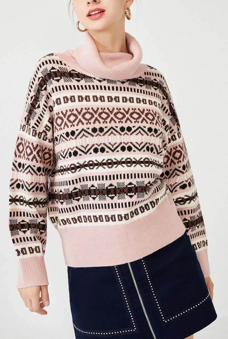 Turtleneck Printed Pattern Pullovers Sweater