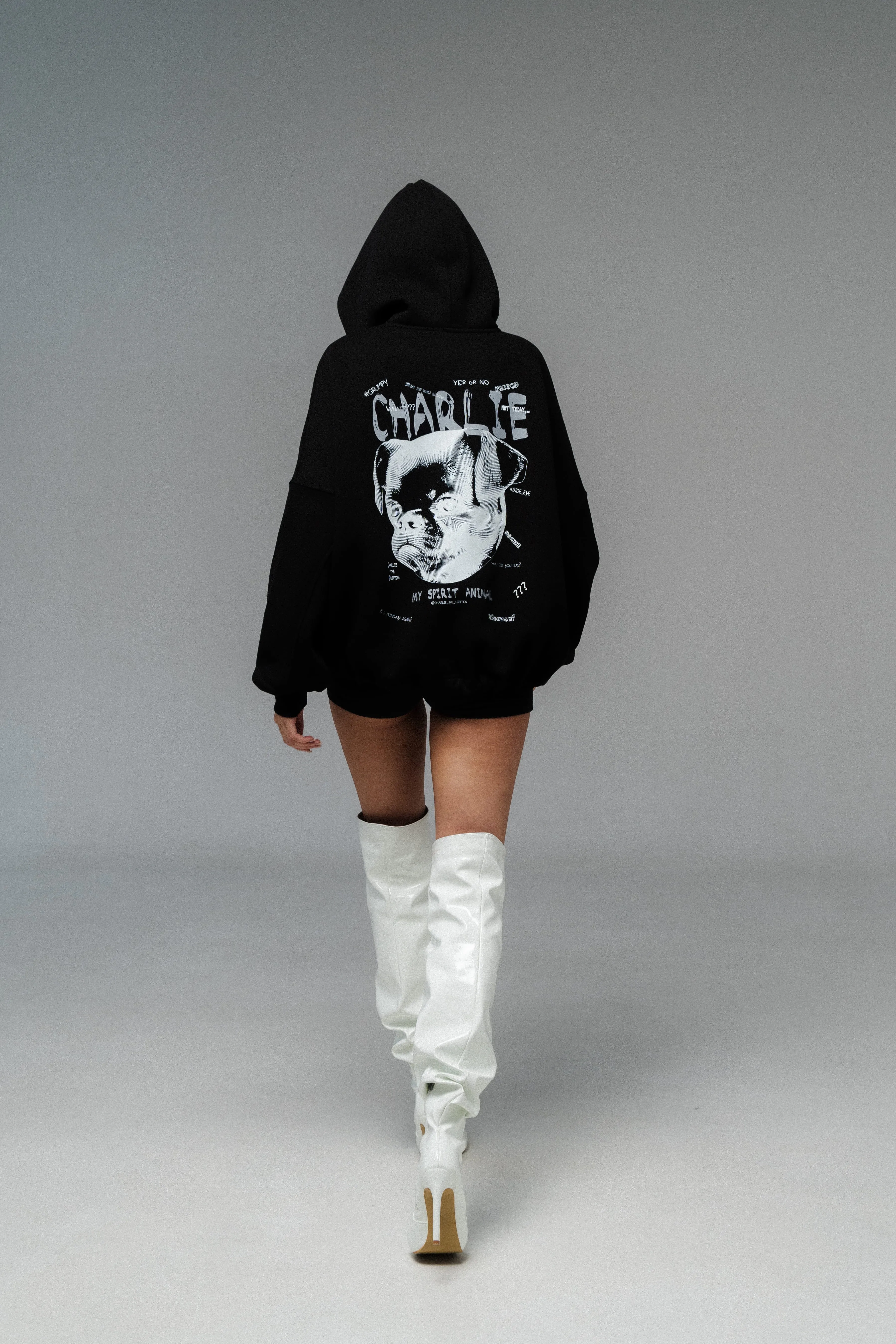 Unisex Oversized Hoodie with Exclusive Charlie Griffon Print - Black Color