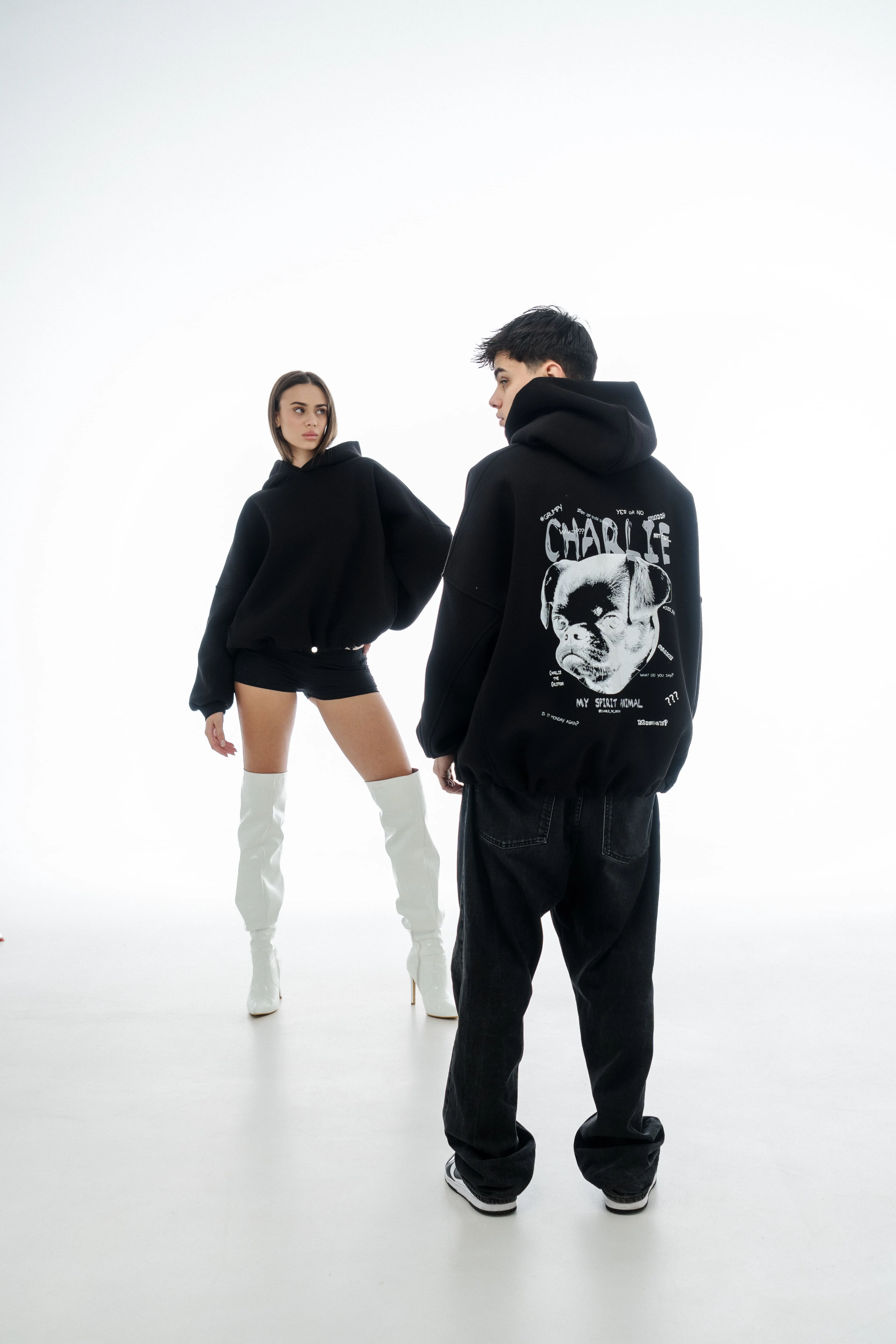 Unisex Oversized Hoodie with Exclusive Charlie Griffon Print - Black Color