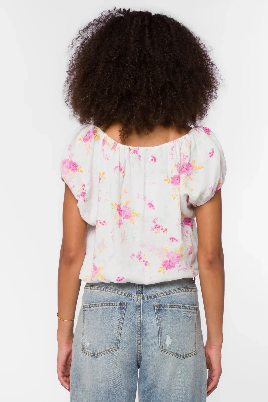 Velvet Heart Neema Pink Summer Roses Floral Top (White/Pink)