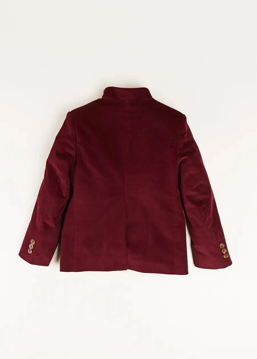 Velvet Mao Collar Blazer in Burgundy (4-10yrs)