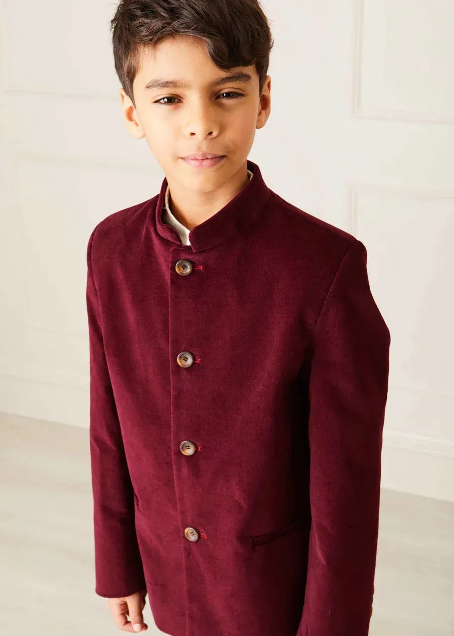 Velvet Mao Collar Blazer in Burgundy (4-10yrs)