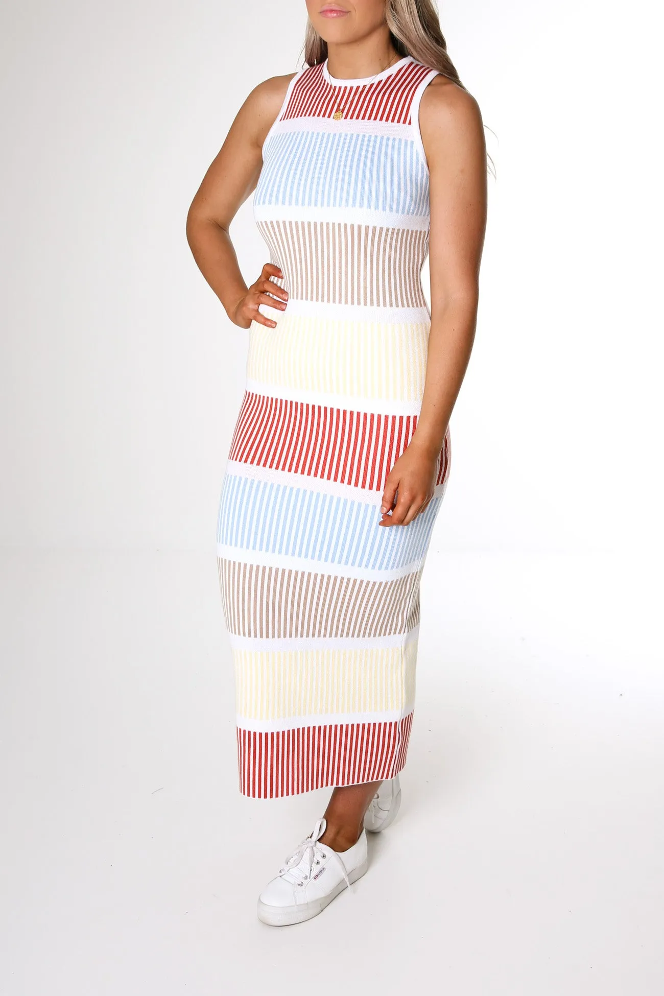 Vienna Knit Midi Dress White Multi