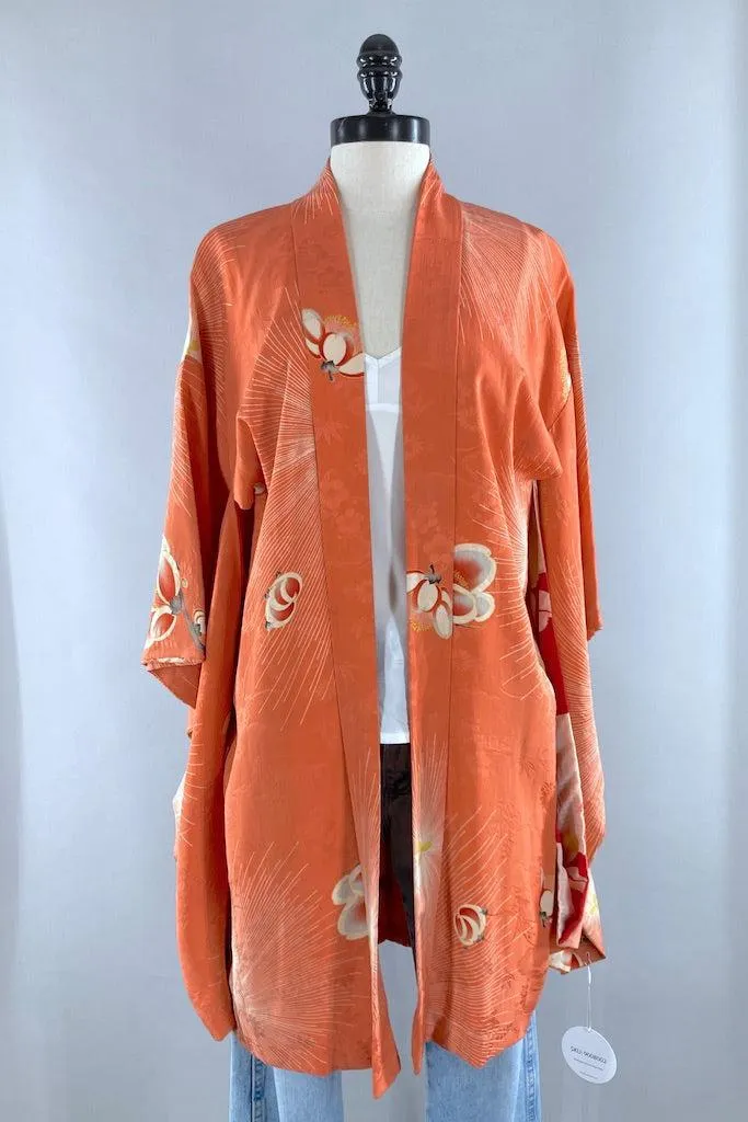 Vintage 1920s Peach Floral Silk Kimono Cardigan