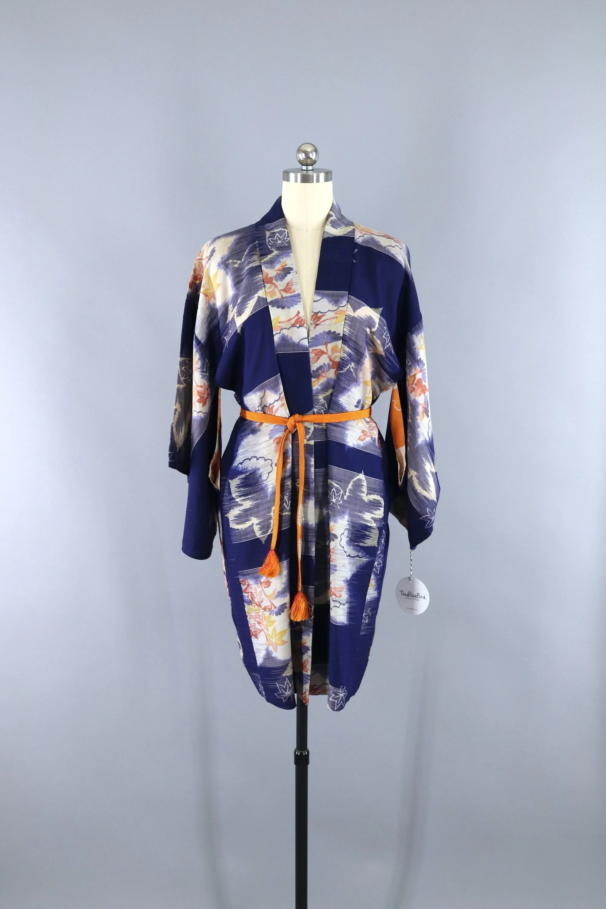 Vintage 1930s Silk Haori Kimono Cardigan Jacket / Meisen Ikat Blue Orange