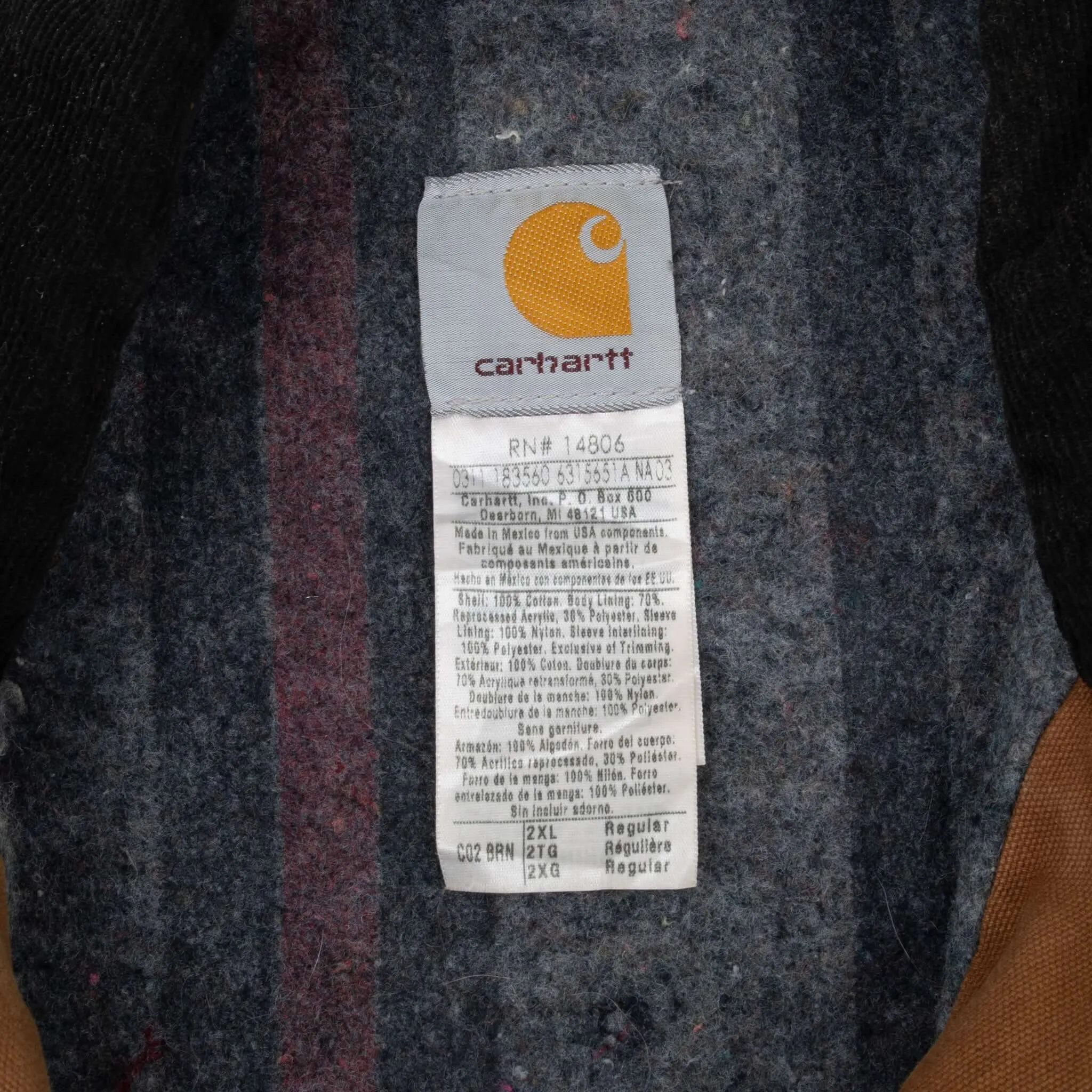 VINTAGE CARHARTT MICHIGAN STYLE BLANKET LINED BROWN JACKET 2000S C02BRN 2XL