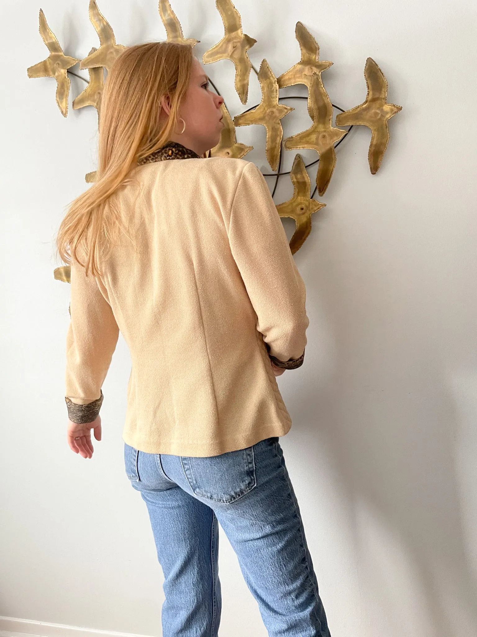 Vintage Mascara Beige Faux Animal Fur Trimmed Blazer - Size 8