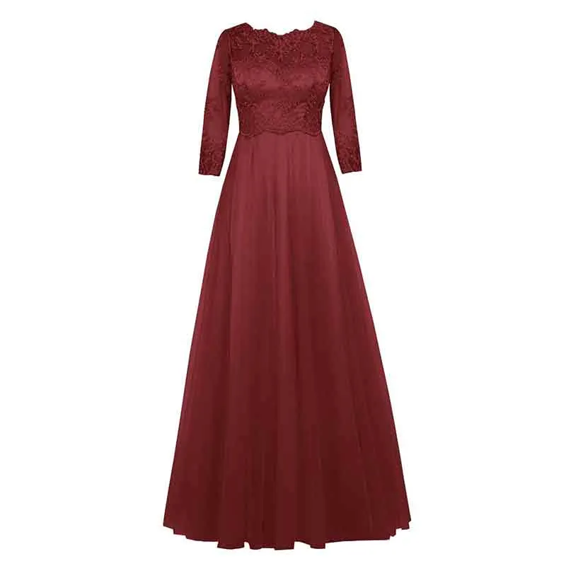 Women Formal Prom Wedding Bridesmaid Dress with Sleeve Lace Wedding Guest Dress