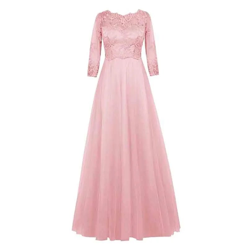 Women Formal Prom Wedding Bridesmaid Dress with Sleeve Lace Wedding Guest Dress