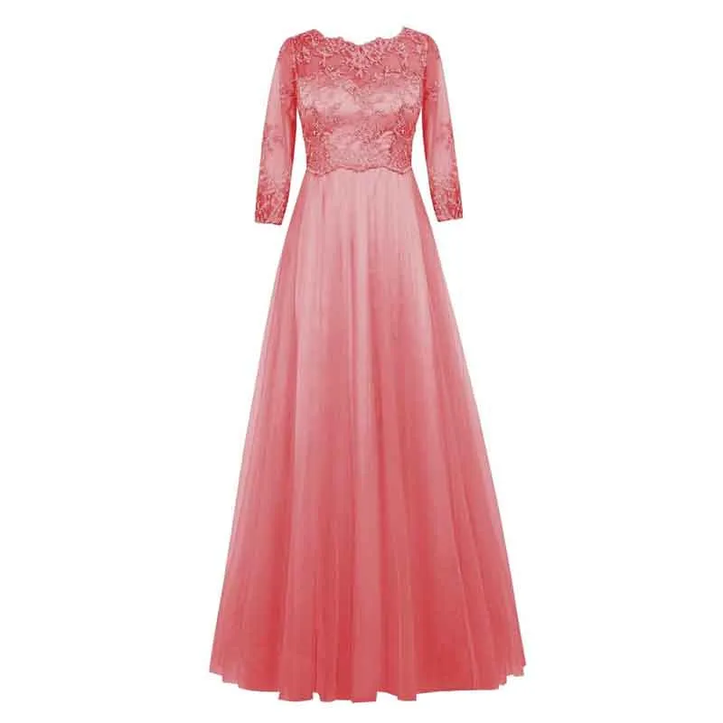 Women Formal Prom Wedding Bridesmaid Dress with Sleeve Lace Wedding Guest Dress