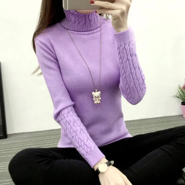 Women Turtleneck Sweaters Winter Pullover Warm Knitted Cashmere Long Sleeve Sweater Women Clothes