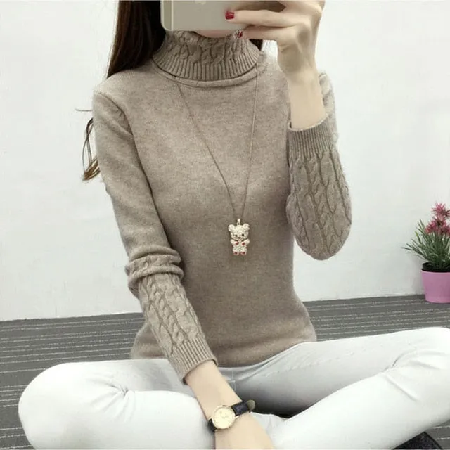 Women Turtleneck Sweaters Winter Pullover Warm Knitted Cashmere Long Sleeve Sweater Women Clothes