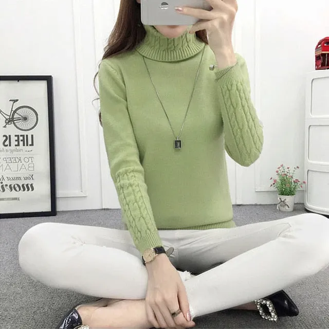 Women Turtleneck Sweaters Winter Pullover Warm Knitted Cashmere Long Sleeve Sweater Women Clothes