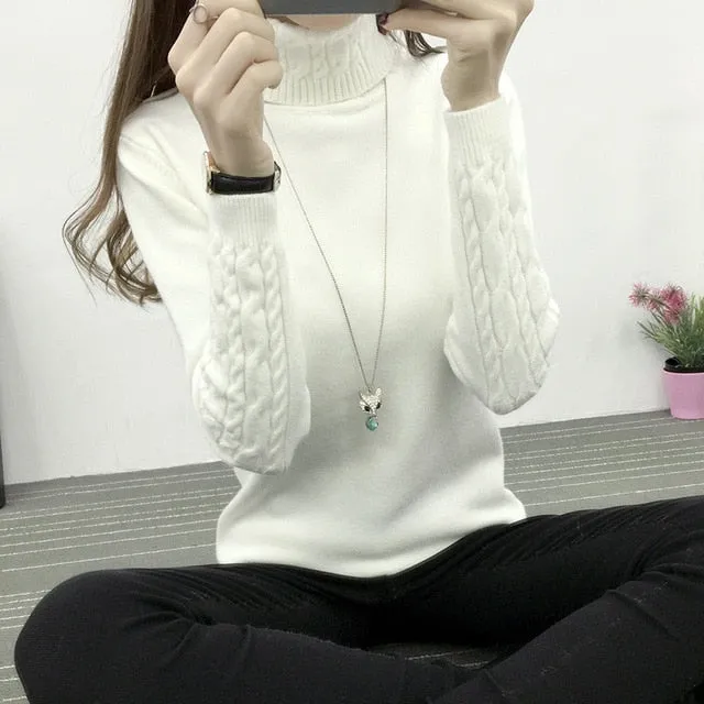 Women Turtleneck Sweaters Winter Pullover Warm Knitted Cashmere Long Sleeve Sweater Women Clothes