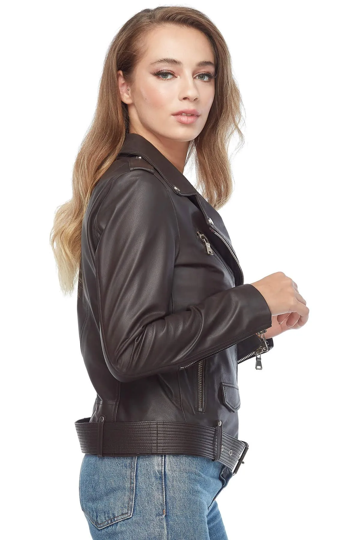 Womens Black Leather Moto Jacket