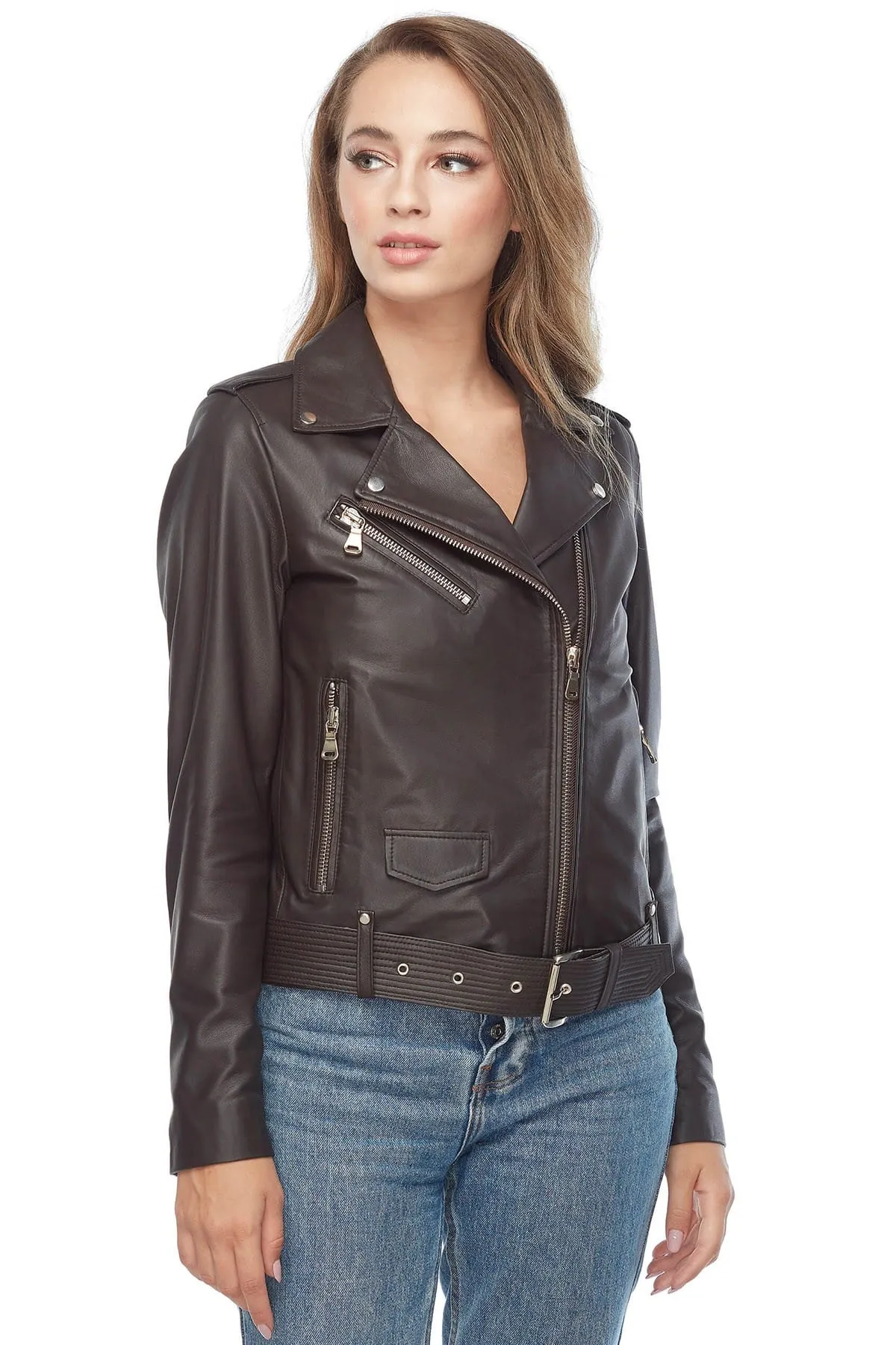 Womens Black Leather Moto Jacket