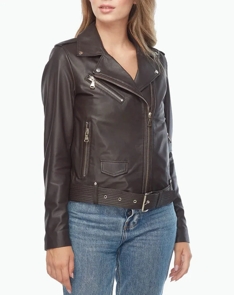 Womens Black Leather Moto Jacket