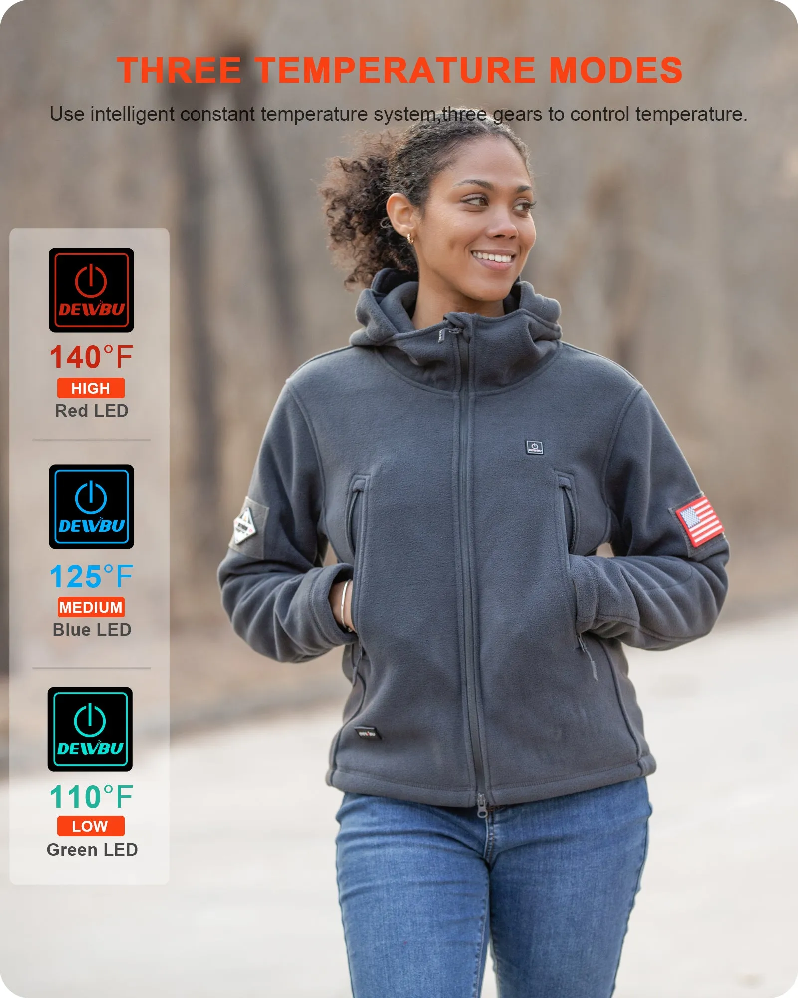 Women's Polar Fleece Heated Jacket With 12V Battery Pack - Grey