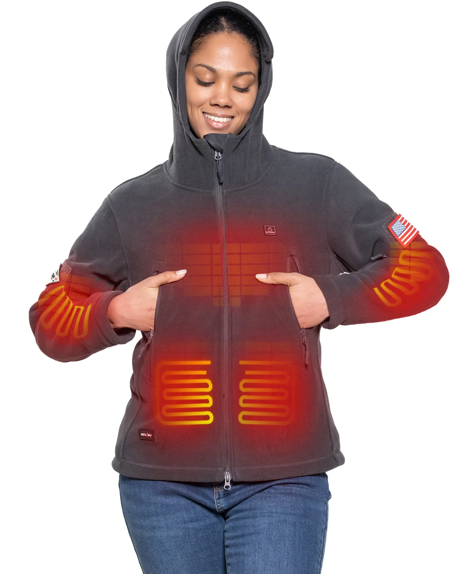 Women's Polar Fleece Heated Jacket With 12V Battery Pack - Grey