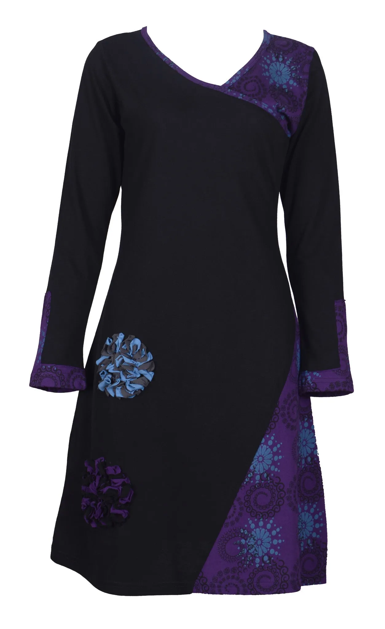 womens-v-neck-long-sleeved-printed-dress-with-side-flower-embroidery-dahlia