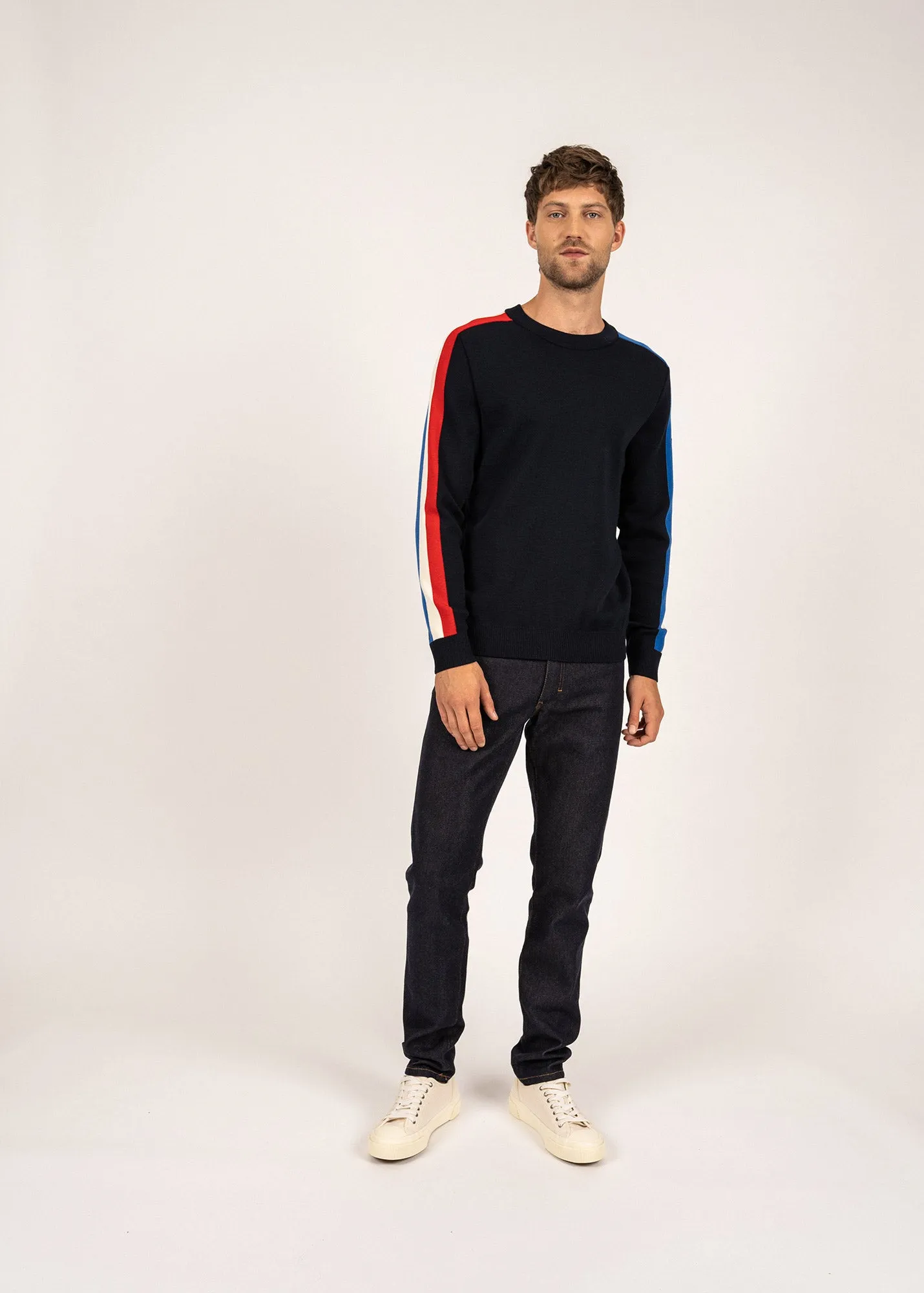 Wool raglan sleeve jumper - SAINT JAMES x Elysée (NAVY/GITANE/ECUME/TULIPE)