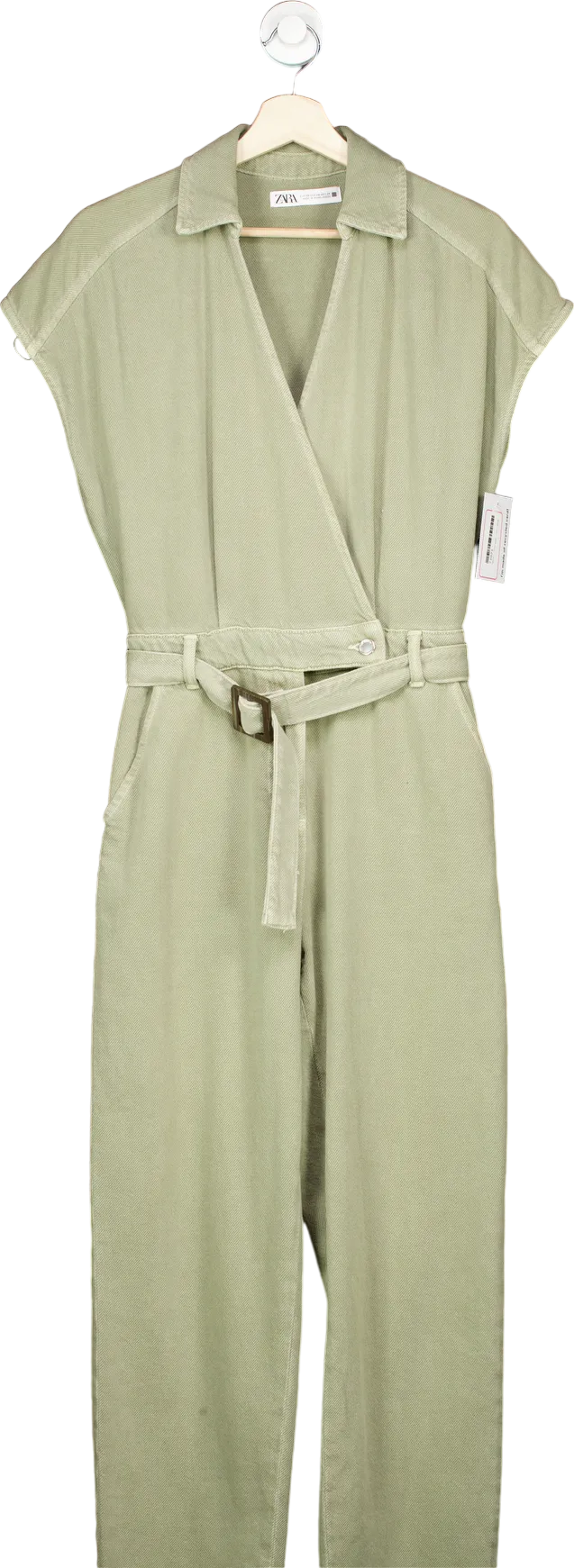 ZARA Khaki Cotton Utility Jumpsuit UK XS