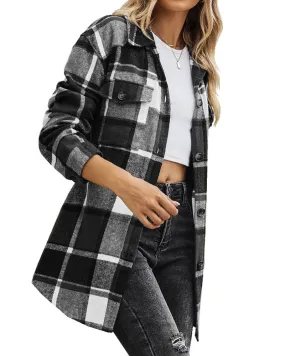 Zeagoo Womens Fashion 2023 Plaid Shacket Jacket Button Down Trench Coats Wool Blend Peacoat Belted Outwear with Pockets